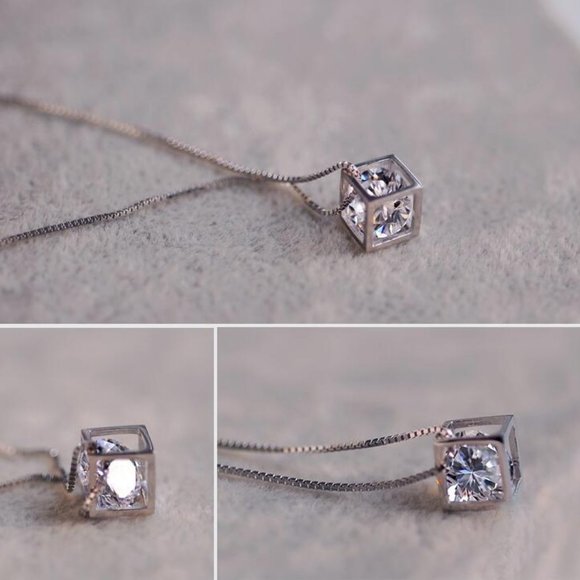 NEW [Set of 3] 925 Sterling Silver Diamond Cube D - Picture 2 of 12